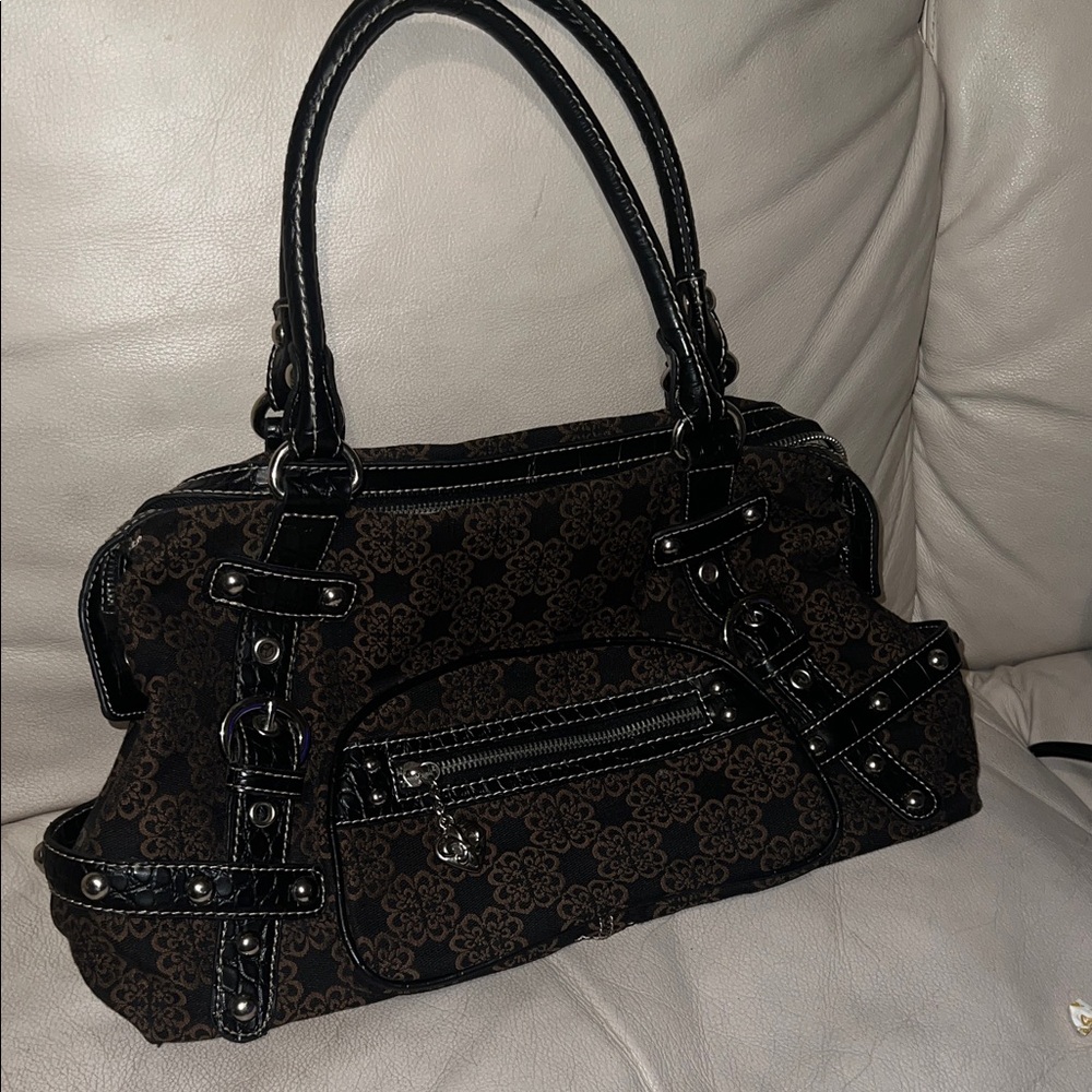 Kathy Van Zeeland Black & Brown Patterned Shoulder Bag with Stud Accents